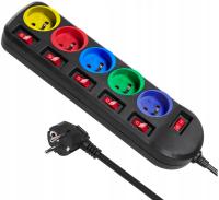 Listwa zasilająca Maclean 5 gniazd, 1,5 m, czarna, z włącznikami, 2300W