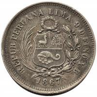 44745. Peru - 1/5 sola - 1867r. - Ag