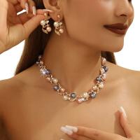 Komplet biżuterii damskiej pozłacany perły z cyrkoniami