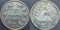 Nikaragua 20 centavos 1887r. KM 7 - srebro 5 gram ZOBACZ OPIS!