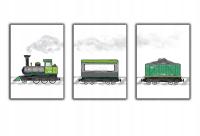 3 szt pociąg lokomotywa wagony plakat a4