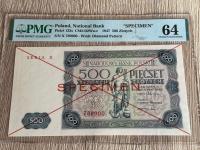 500 zł 1947r seria X. Specimen. PMG 64