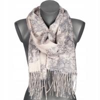 Stylowy szalik damski z motywem natury lekki miękki ciepły szary