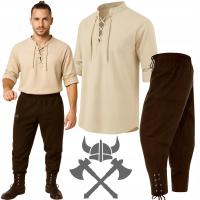 Wiking pirat szlachcic strój średniowieczna koszula i spodnie vintage M L