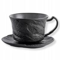 Filiżanka do espresso ze spodkiem 75 ml CZARNA porcelanowa WILMAX do kawy