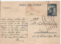 KARTA POCZTOWA -Cp95By -obieg 1946 rok