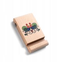 Drewniany stojak pod telefon z grafiką KOGUTY folk pamiątka z polski