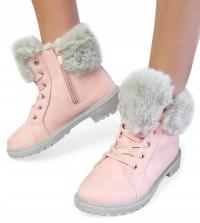 Kozaczki Śniegowce Dziecięce na Zamek Sznurowane Ocieplane Futerko *32*