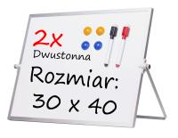 BIAŁA TABLICA MAGNETYCZNA, SUCHOŚCIERALNA, DWUSTRONNA, STOJĄCA 30x40
