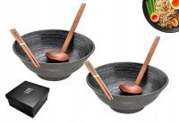 Komplet 2 misek z łyżkami i pałeczkami - Ramen Uzu Black 22 cm Gift Box