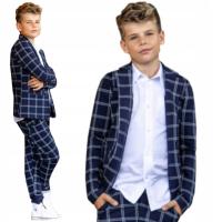 Элегантный детский костюм блейзер брюки графитовая решетка 110/116