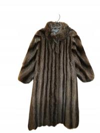 DŁUGIE naturalne futro damskie w paski PŁASZCZ FUTRO