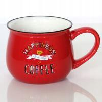 Фарфоровая Красная кружка HAPPINESS COFFEE 350 мл для чая кофе