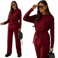 ELEGANCKI KOMPLET DRESOWY W PRĄŻEK SZEROKIE SPODNIE BLUZA POLSKI DRES