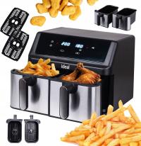 PODWÓJNA BEZTŁUSZCZOWA FRYTKOWNICA AIR FRYER DWUKOMOROWY 9L MOCNY 2000W