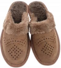 Wsuwane Ocieplane Kapcie Skórzane Damskie Pantofle Zamszowe Futerko *41*