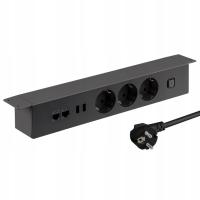 Listwa Zasilająca Podblatowa Spacetronik 3xSchuko 2xUSB 3.1A 2xRJ-45 Czarna