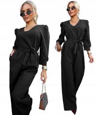 Elegancki KOMBINEZON DAMSKI dekolt V szerokie spodnie święta 48 SASHA