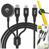 Kabel z ładowarką do AW Dudao A12Max+ PD100W 3w1 USBC Lightning 1,2m czarny