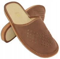 Kapcie męskie brązowe skórzane ekologiczne zamszowe oddychające