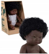 Lalka Miniland Afrykanka z zespołem Downa 38 cm, lalka uczy tolerancji