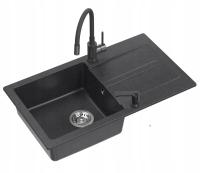 Zlewozmywak granitowy czarny Nayes 77x44 + syfon + bateria flex + DOZOWNIK