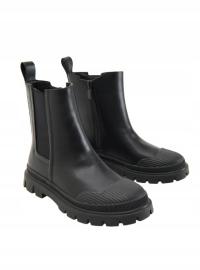 CZARNE KLASYCZNE BOTKI EKO SKÓRA ZAMEK ZA KOSTKĘ KLASYCZNE GŁADKIE 40