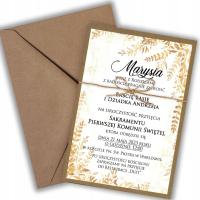 Zaproszenia personalizowane w stylu boho na Pierwszą Komunię Św., komunijne