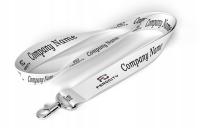 Smycz Reklamowa z Dowolnym Tekstem Nadrukiem Biała Kolorowy Druk LOGO 20mm