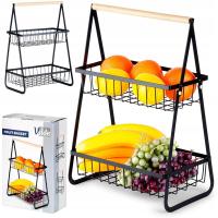 Koszyk DWUPOZIOMOWY piętrowy owoce warzywa metalowy czarny patera stojak