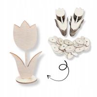 Drewniany tulipan 15,8cm kwiat stojący na podstawce zestaw 50 szt plastyka