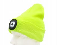 CZAPKA ZIMOWA MĘSKA DAMSKA ROBOCZA DWUWARSTWOWA CIEPŁA ŻÓŁTA Z LATARKĄ LED