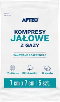Kompresy jałowe z gazy APTEO 7cmx7cm, 5szt. (17-nitkowe)