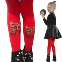 Rajstopy świąteczne 158/164 czerwone kokardki dziewczęce ciepłe 60 DEN