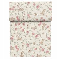 Prześcieradło bawełniane 90x180 z gumką bawełna we wzory zajączki 428beż