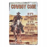 Tablica Ozdobna Blacha Cowboy Code Kodeks Kowboja 20x30 cm Retro Vintage