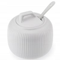 Фарфоровая рифленая сахарница с ложкой OSBORN White Round