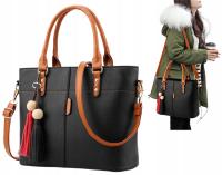 Женская сумка-мессенджер черный с бронзой для рук через плечо