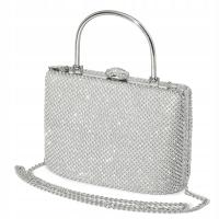 TOREBKA DAMSKA WIZYTOWA KOPERTÓWKA PUZDERKO NA ŁAŃCUSZKU CYRKONIE SREBRNA