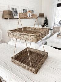 Półka Taca Piętrowa Rattanowa Hampton Etażerka Organizer Rattan
