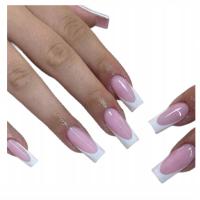 SZTUCZNE PAZNOKCIE TIPSY DŁUGIE KWADRATY FRENCH NUDE RÓŻ BIEL KOMPLET 24SZT