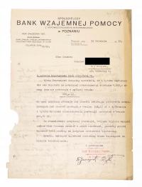 STARE PISMO - BANK WZAJEMNEJ POMOCY, POZNAŃ 1938