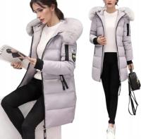 STYLOWA CIEPŁA KURTKA ZIMOWA DAMSKA JESIENNA PARKA OCIEPLANA Z KAPTUREM r.M