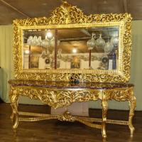Золотая стильная консоль гигантское зеркало Кристалл скошенная столешница мрамор барокко