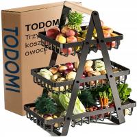 Трехуровневая 3-ярусная корзина для фруктов и овощей металлическая черная с ручкой