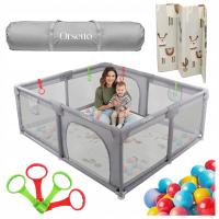 Детский манеж с поролоновым ковриком 150x180 см, ручки для сухого бассейна и 50 шариков
