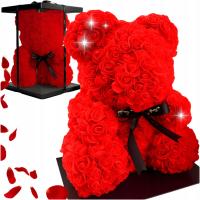 DUŻY RÓŻANY MIŚ Z RÓŻ XXL 40CM DLA DZIEWCZYNY PŁATKI RÓŻ PREZENT NA ŚWIĘTA