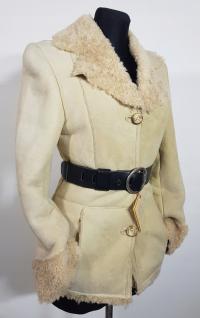 Kremowy kożuch naturalny ramoneska jagnięcy lekki miękki komfort S 36