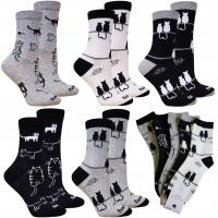 Zestaw 5 PAR skarpetki BAWEŁNIANE DAMSKIE zabawne KOTY kotki