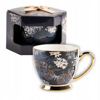 ФАРФОРОВАЯ ЧАШКА БОЛЬШАЯ ДЛЯ ПОДАРКА БАБОЧКА УЗОР ЗОЛОТЫЕ УКРАШЕНИЯ 440 МЛ